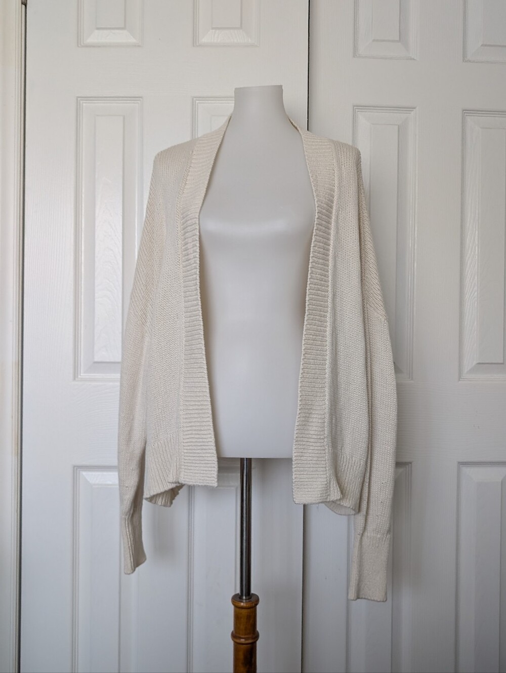 Banana Republic Cream Open-Front 100% Organic Cotton Knit Cardigan